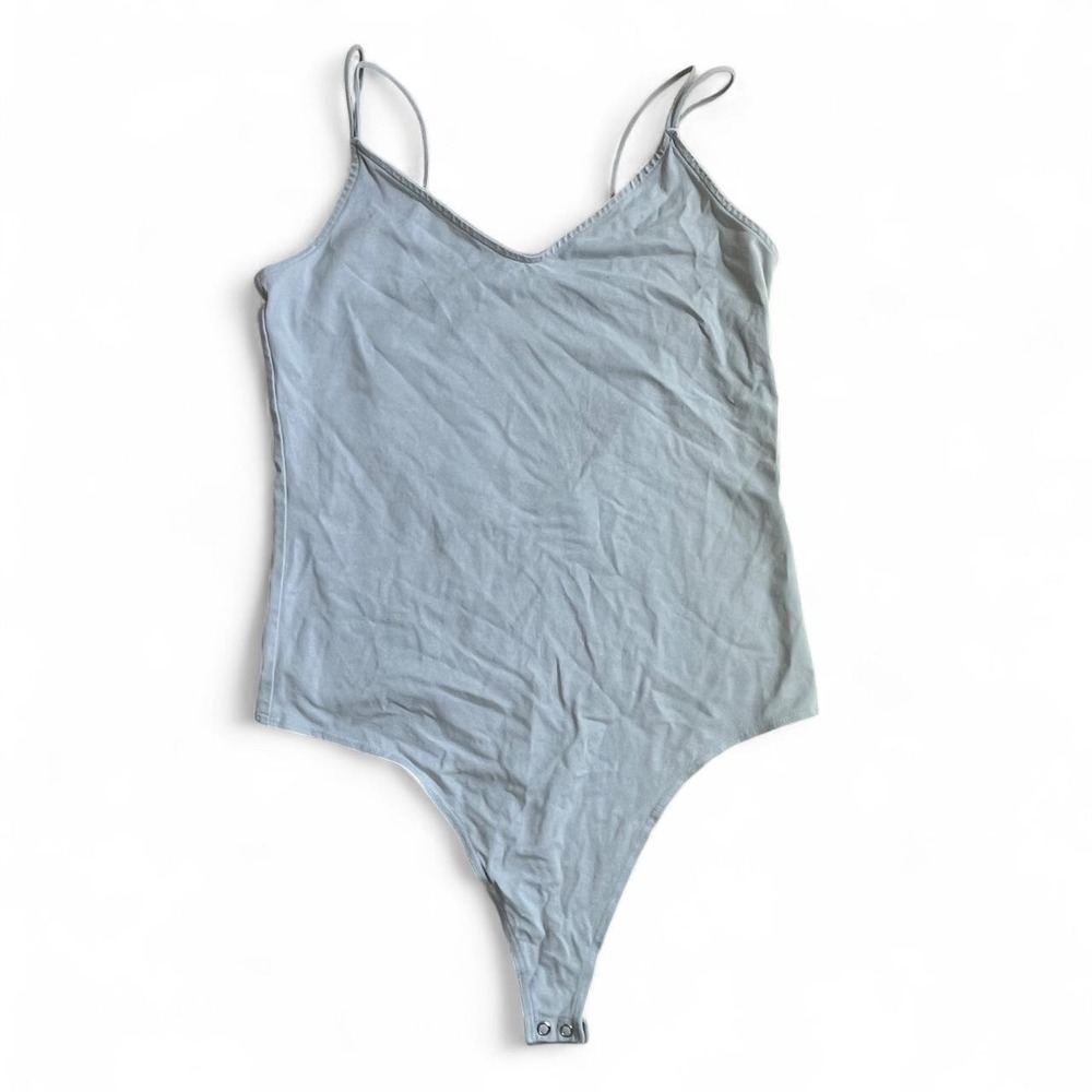 American Eagle Women's Large Gray Strappy V-Neck Thong Bodysuit Stretch